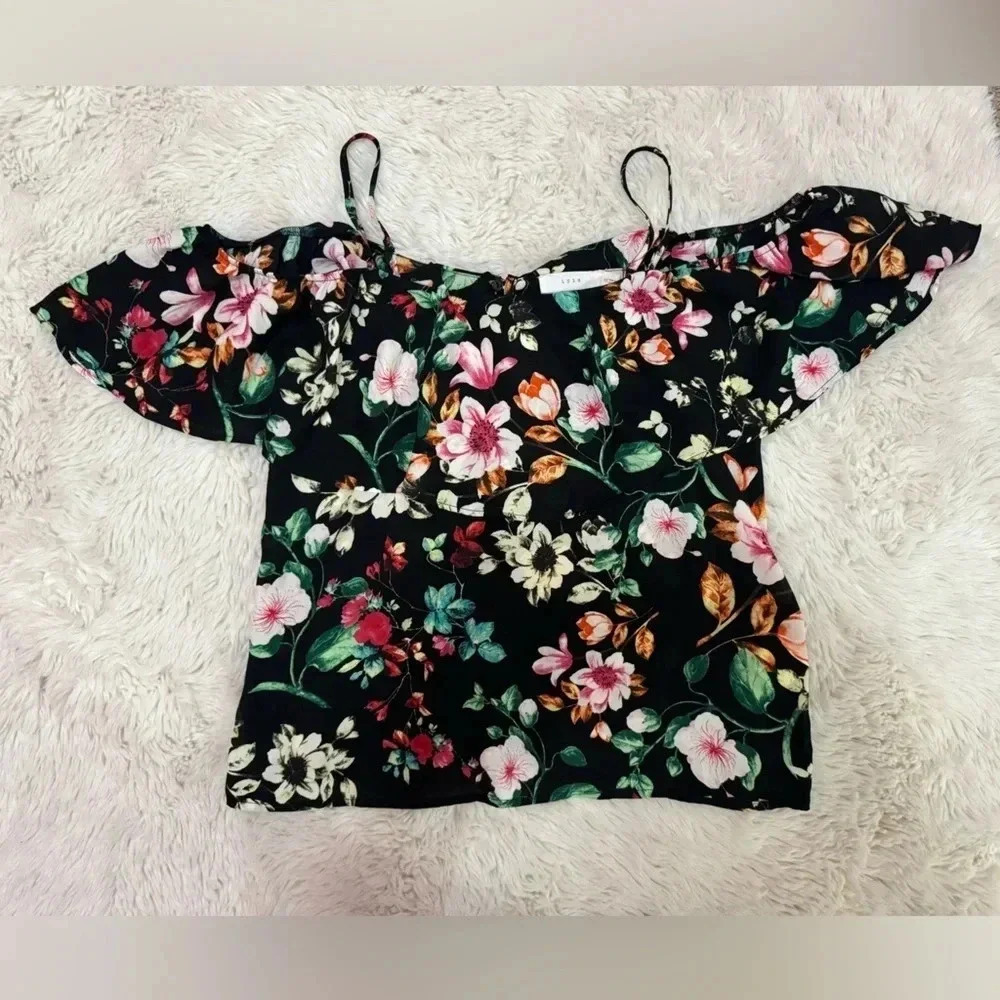 Lush floral black tank with off the shoulder blouse